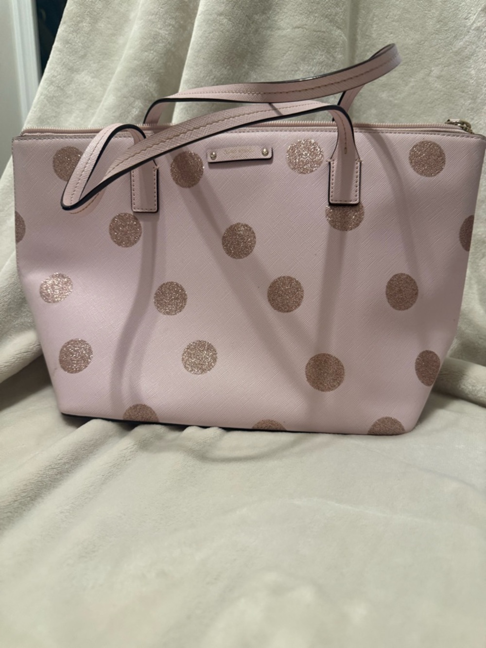 Kate Spade Pink Polka Dot Glitter Tote Bag Large Everyday Purse